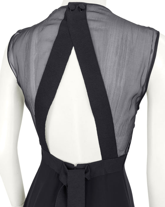 Black Sleeveless Gown with Sheer Panel and Open Back
