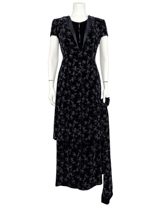 Black Painted Velvet Skirt Ensemble