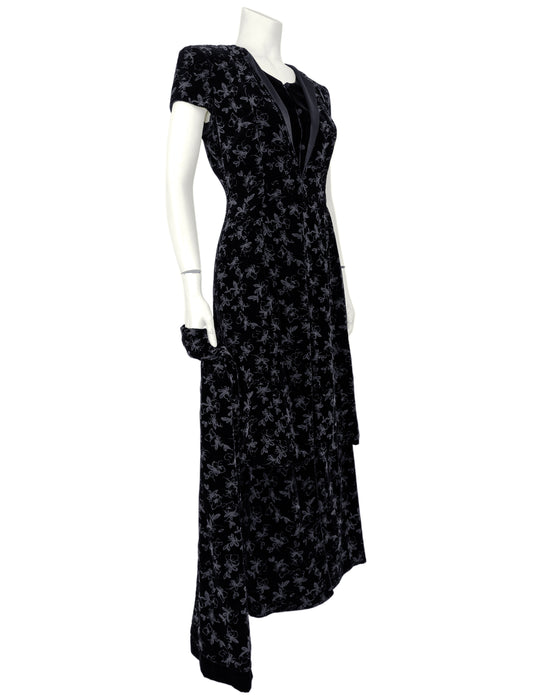 Black Painted Velvet Skirt Ensemble