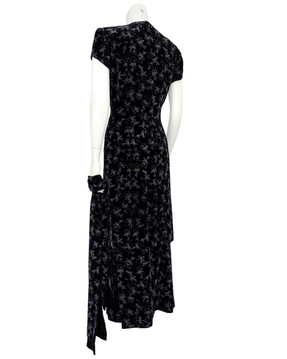 Black Painted Velvet Skirt Ensemble