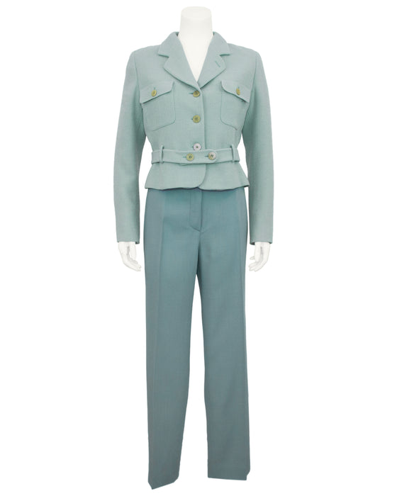 Sage Green Wool Crepe Pantsuit