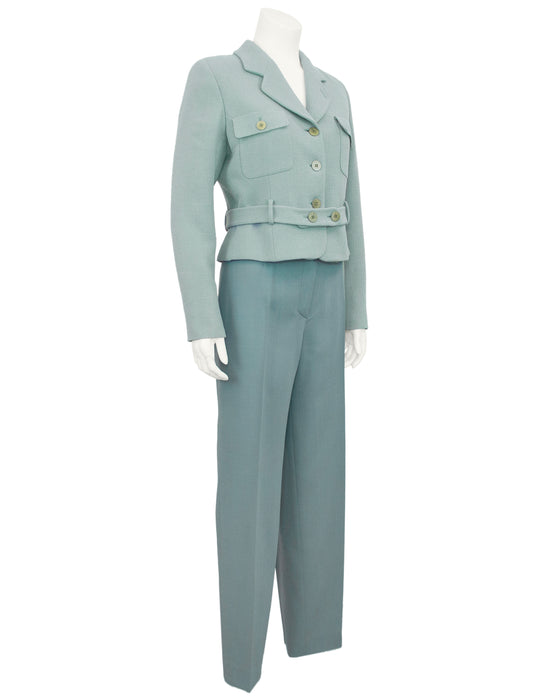Sage Green Wool Crepe Pantsuit