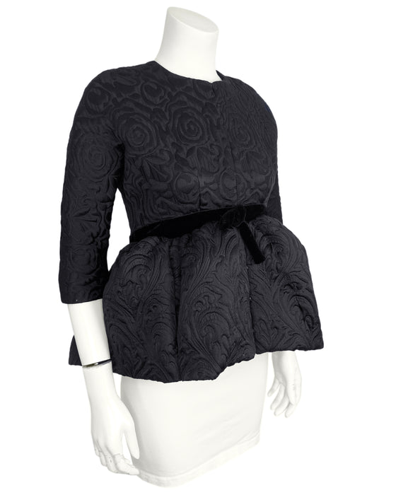 Black Brocade Jacket with Exaggerated Peplum