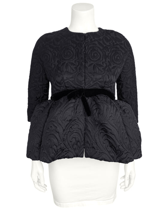 Black Brocade Jacket with Exaggerated Peplum