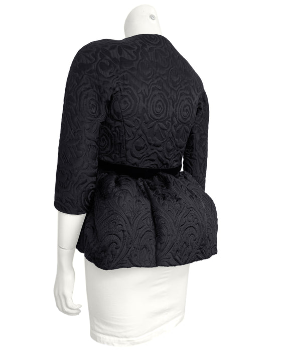 Black Brocade Jacket with Exaggerated Peplum