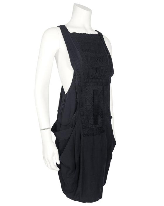 Balenciaga by Nicolas Ghesquiere Spring 2002 Runway Black Ruched Cargo Dress