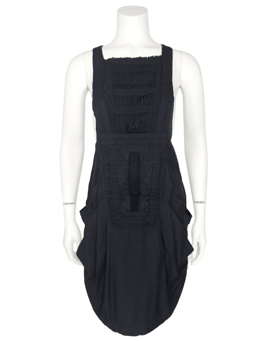 Balenciaga by Nicolas Ghesquiere Spring 2002 Runway Black Ruched Cargo Dress