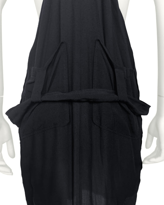Balenciaga by Nicolas Ghesquiere Spring 2002 Runway Black Ruched Cargo Dress