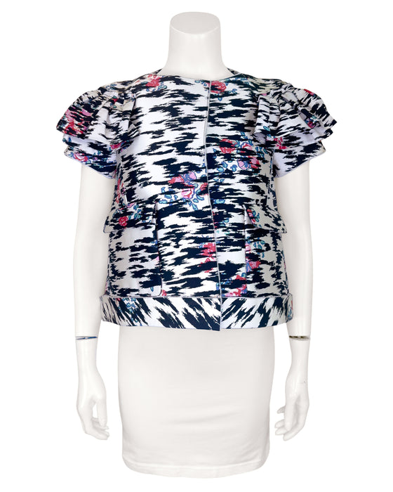 Black and White Floral Neoprene Sculpted Jacket