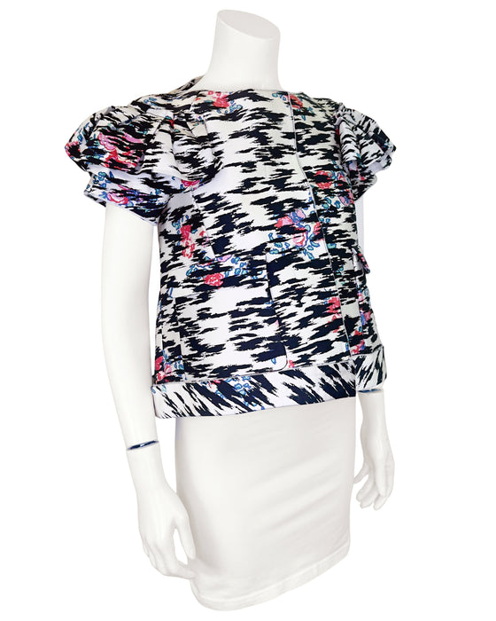 Black and White Floral Neoprene Sculpted Jacket