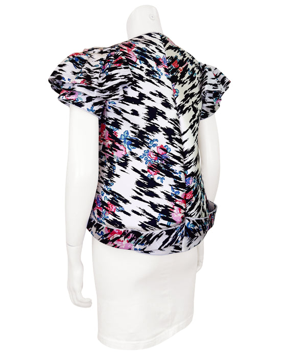 Black and White Floral Neoprene Sculpted Jacket