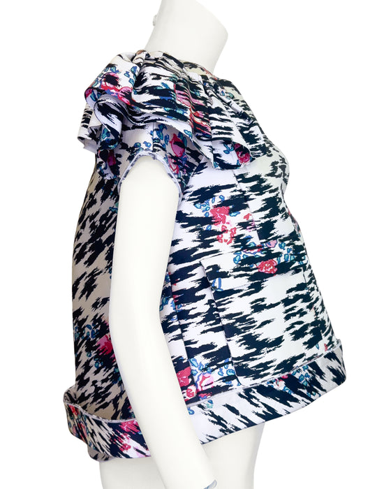 Black and White Floral Neoprene Sculpted Jacket
