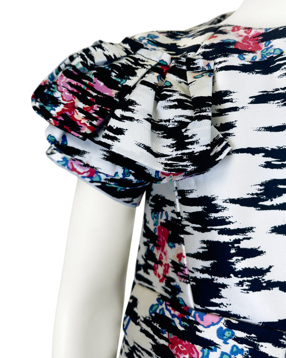 Black and White Floral Neoprene Sculpted Jacket