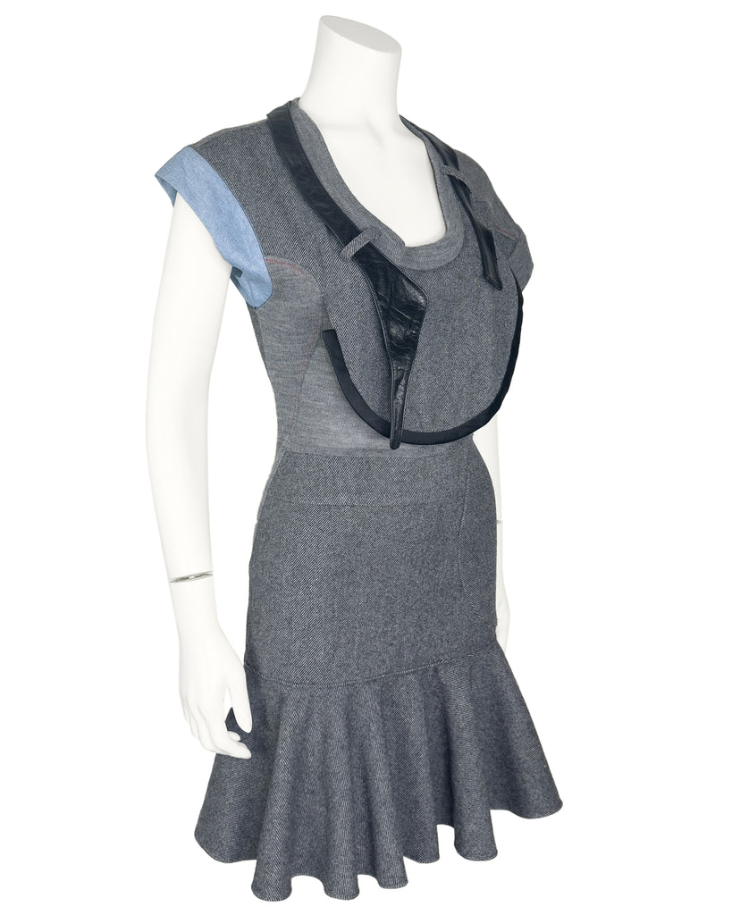 balenciaga grey dress Balenciaga Allover Logo Ribbed-knit Wrap Dress In Grey