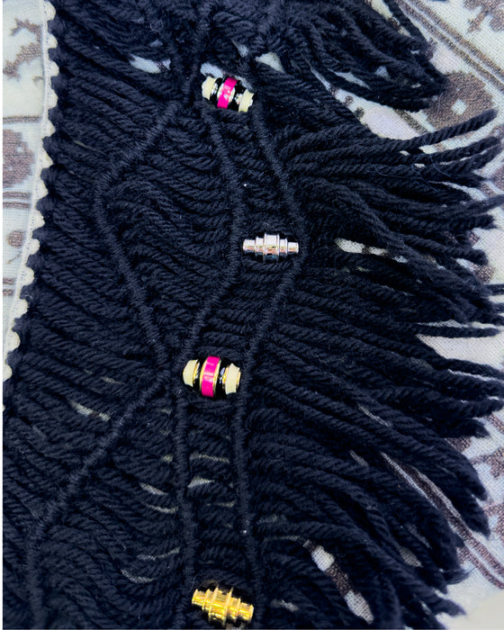 Brown & White Fringe Scarf with Beads