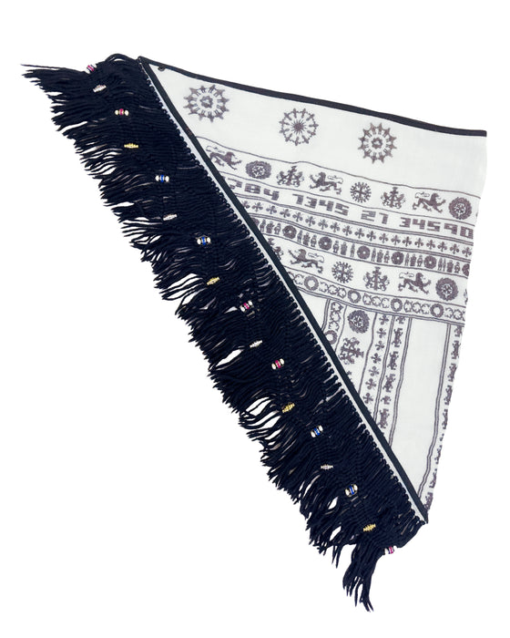 Brown & White Fringe Scarf with Beads