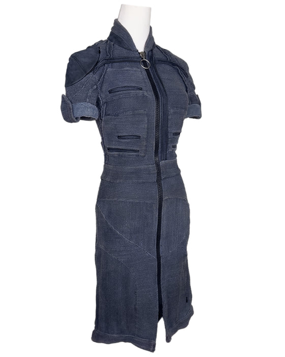 SS 2003 Runway Grey Blue Patchwork Zip Dress Vintage Couture SS 2003 Runway Grey Blue Patchwork Zip Dress Vintage Couture