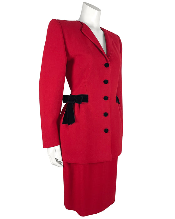 Red Skirt Suit with Black Velvet Bows
