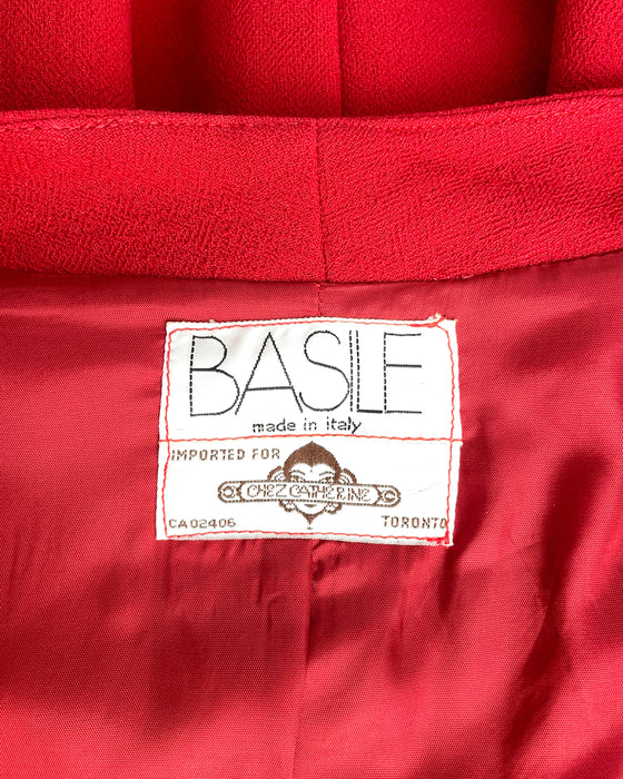 Red Skirt Suit with Black Velvet Bows
