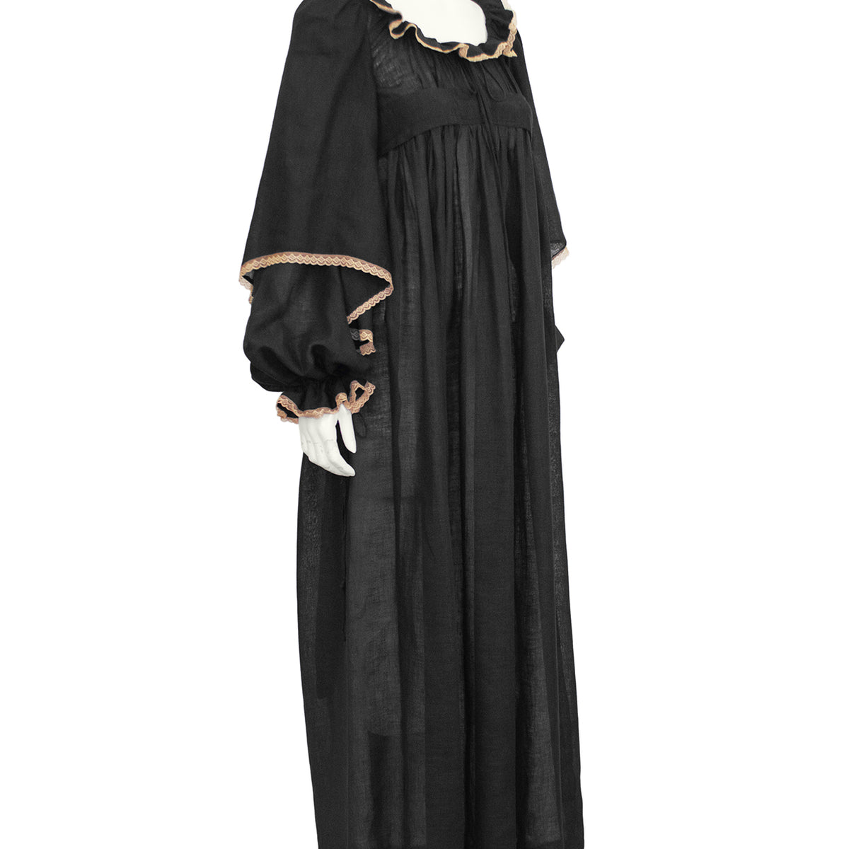 Black Long Cotton Day Dress with Lace Trim – Vintage Couture