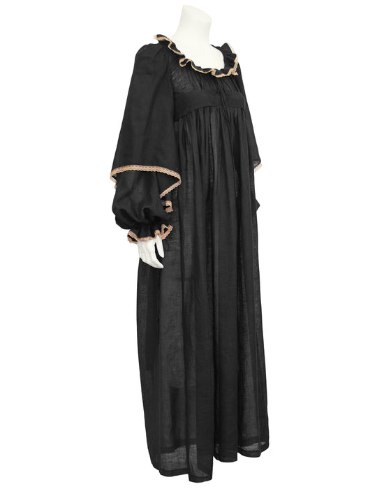 Black Long Cotton Day Dress with Lace Trim Vintage Couture Black Long Cotton Day Dress with Lace Trim Vintage Couture