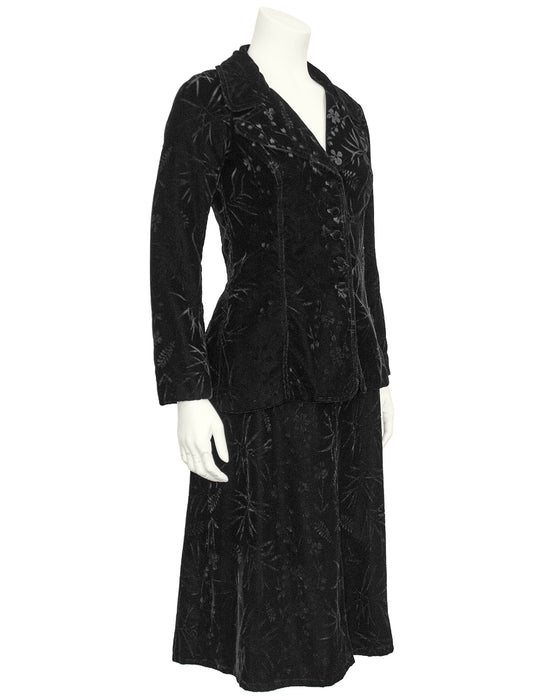 Black Floral Devoree Velvet Jacket and Skirt Ensemble