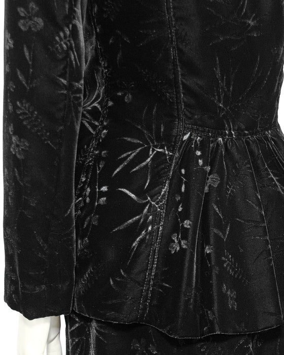 Black Floral Devoree Velvet Jacket and Skirt Ensemble