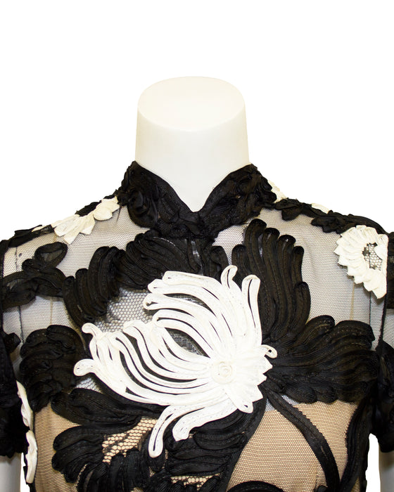 Black & White Guipure Lace and Ribbon Dress