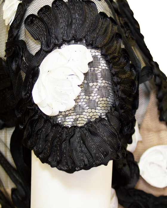 Black & White Guipure Lace and Ribbon Dress