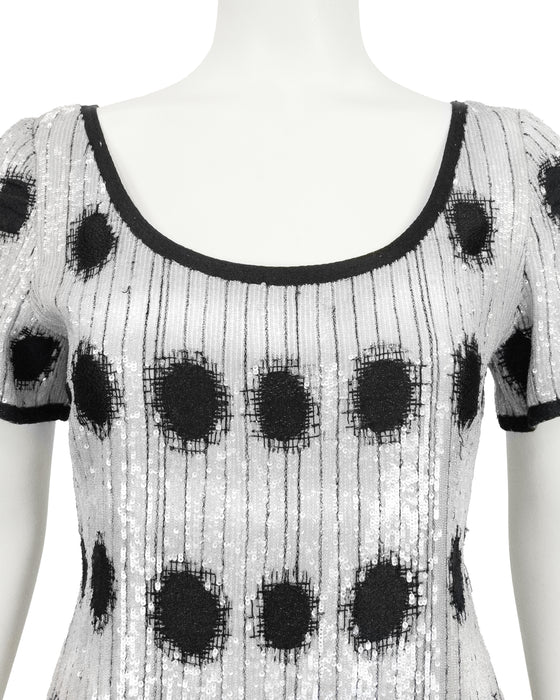 Black and White Sequin Dress With Feather Trim