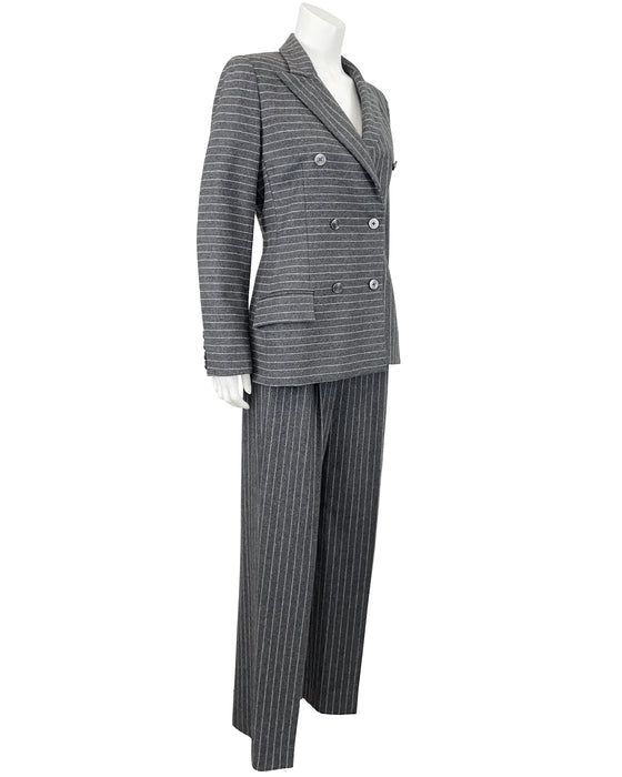 Grey Chalk-Stripe Double-Breasted Suit