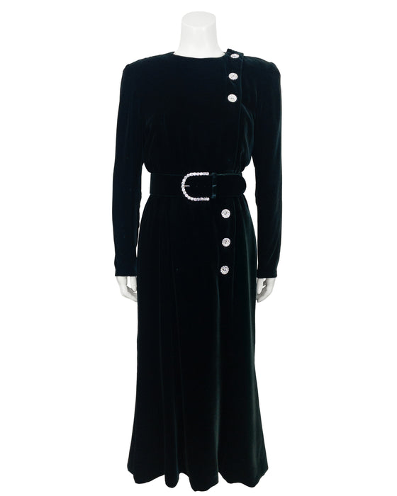 Green Velvet Dress with Rhinestone Details