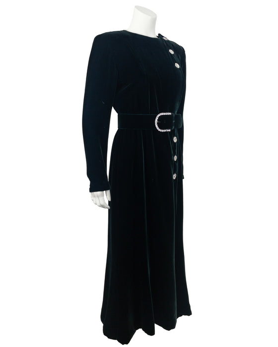 Green Velvet Dress with Rhinestone Details
