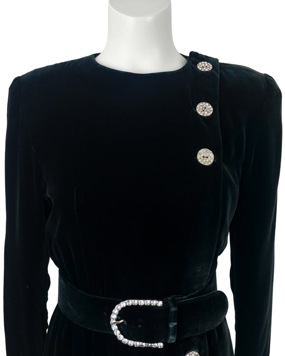 Green Velvet Dress with Rhinestone Details