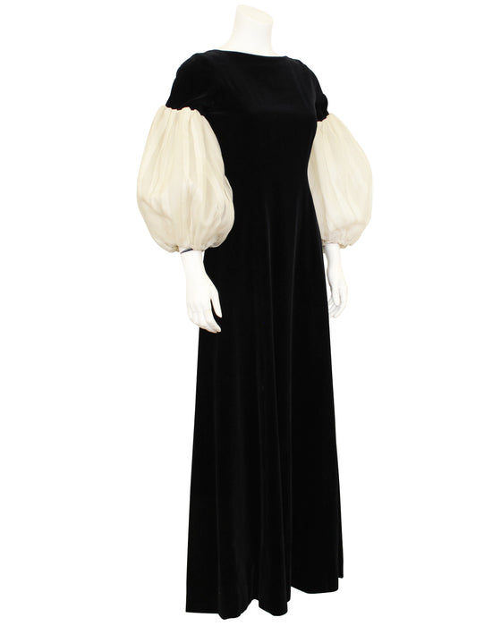 Black Velvet Gown with Cream Puff Sleeves Vintage Couture Black Velvet Gown with Cream Puff Sleeves Vintage Couture