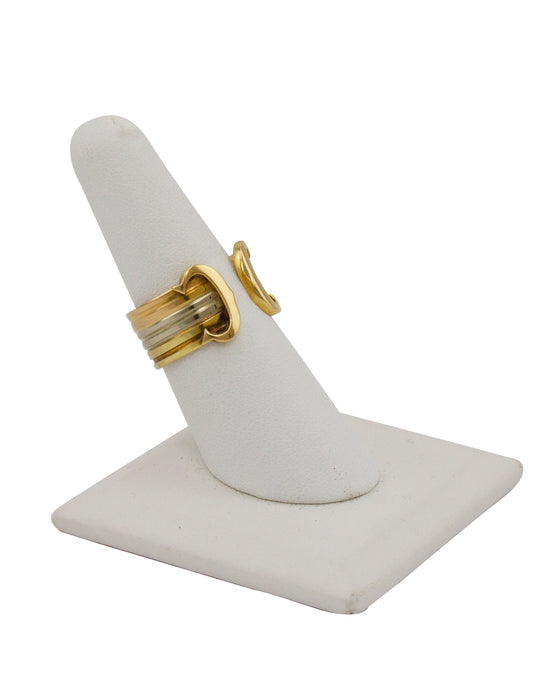 18K White, Yellow & Rose Gold Double C Cigar Band Ring