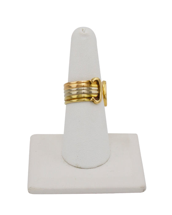 18K White, Yellow & Rose Gold Double C Cigar Band Ring