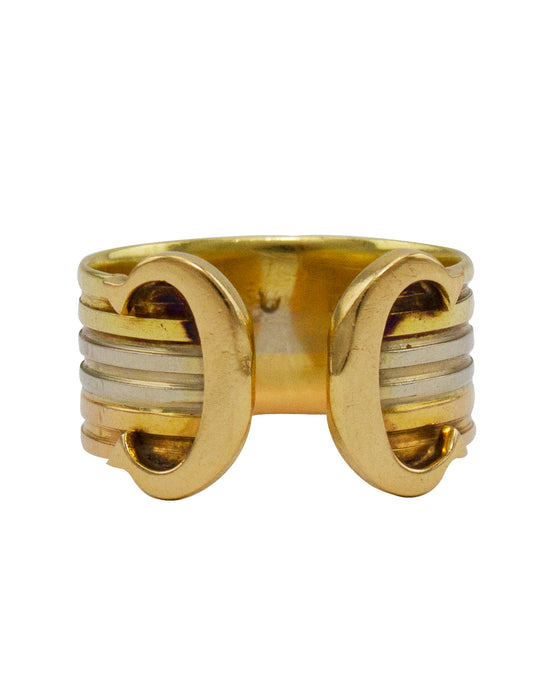 18K White, Yellow & Rose Gold Double C Cigar Band Ring