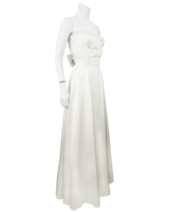 White Satin Strapless Gown