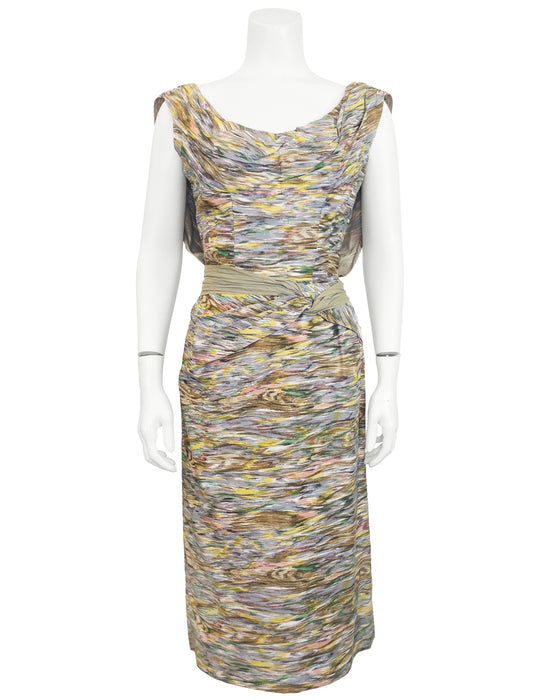 Multicolour Abstract Print Draped Midi Dress