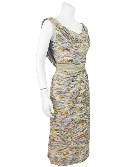 Multicolour Abstract Print Draped Midi Dress