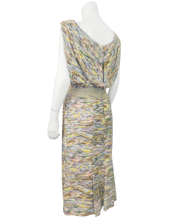 Multicolour Abstract Print Draped Midi Dress