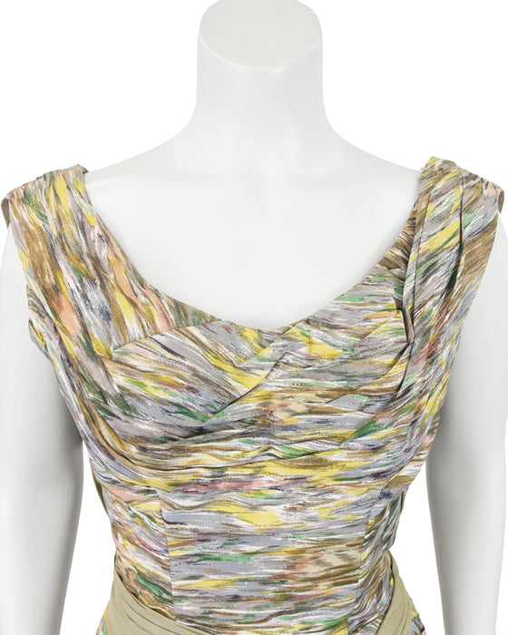 Multicolour Abstract Print Draped Midi Dress
