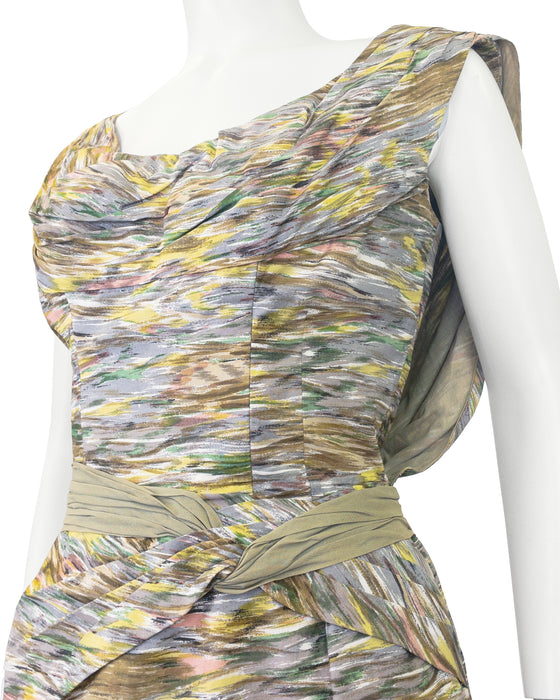 Multicolour Abstract Print Draped Midi Dress
