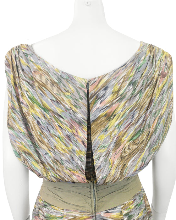 Multicolour Abstract Print Draped Midi Dress