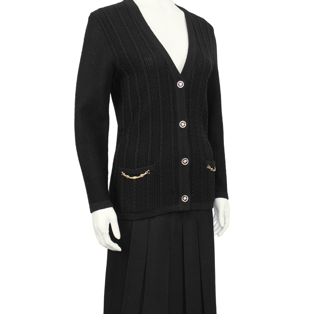Black Wool Cardigan and Gabardine Skirt Ensemble – Vintage Couture