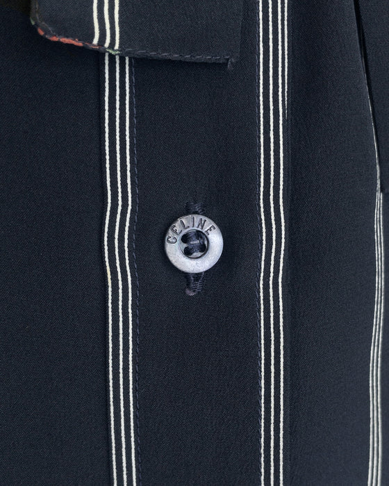 Navy Silk Neck Tie Shirt With Roses