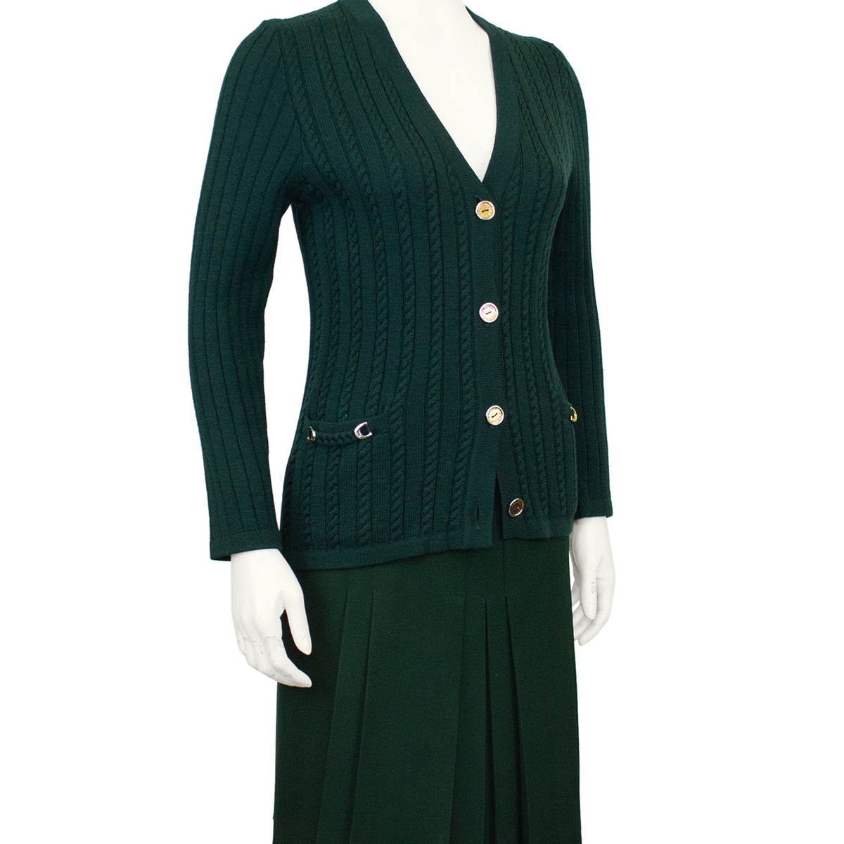 Green Wool Cardigan and Gabardine Skirt Ensemble – Vintage Couture