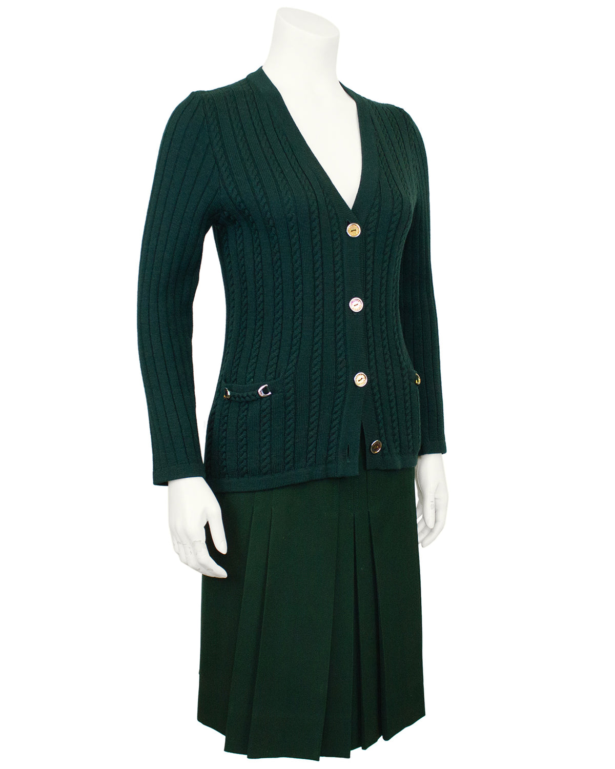 Green Wool Cardigan and Gabardine Skirt Ensemble – Vintage Couture