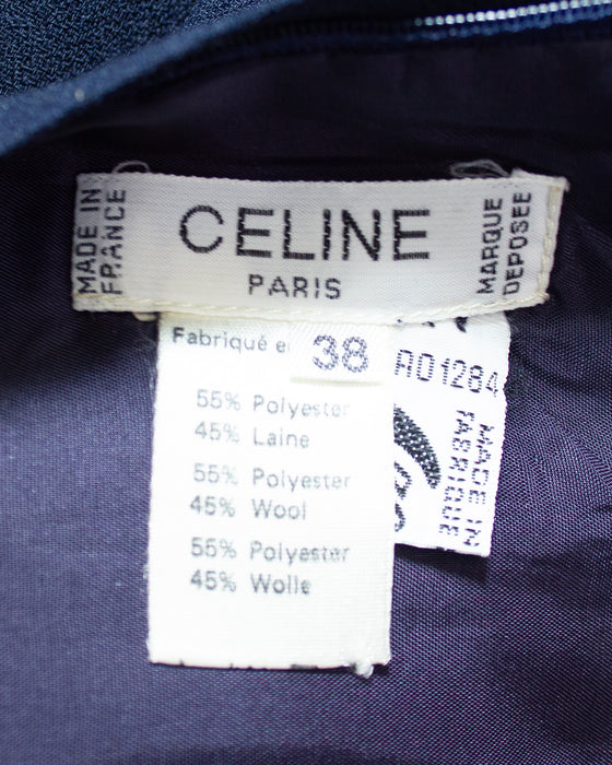 Navy Wool Gabardine Pleated Skirt